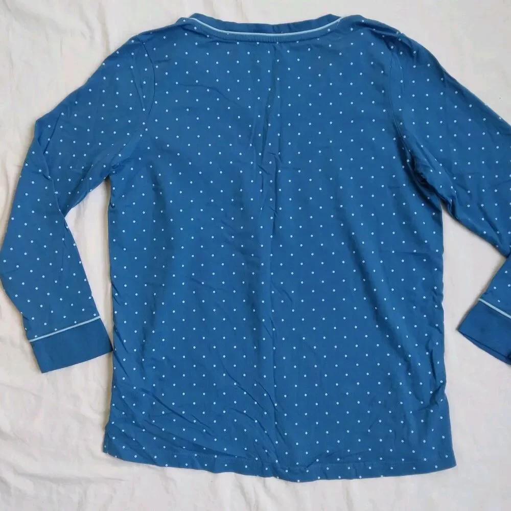 Pajamagram Set Blue Polka Dots Long Sleeve PJs 100% Cotton Women's Size Large